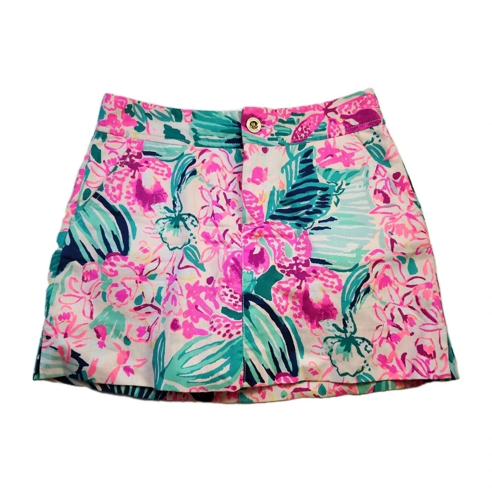 Lilly Pulitzer Womens Tropical Print Skort Sz 00 Bright Pink & Green Beach Skirt